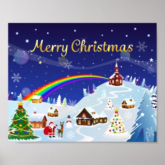 Frohe Weihnachten und Regenbogen Santa Poster (Vorne)