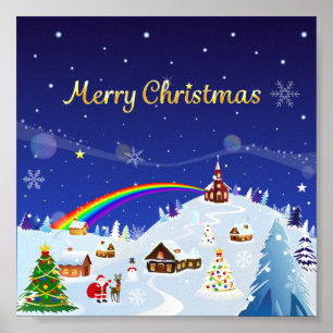 Frohe Weihnachten und Regenbogen Santa Poster