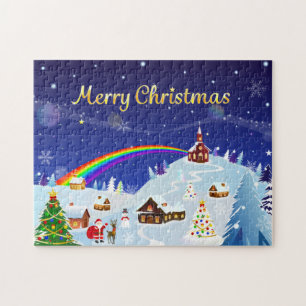 Frohe Weihnachten und Regenbogen Santa Puzzle