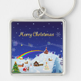 Frohe Weihnachten und Regenbogen Santa Schlüsselanhänger