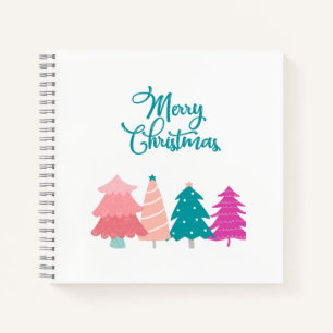 Frohe Weihnachten und rosa Weihnachtsbäume Notizblock