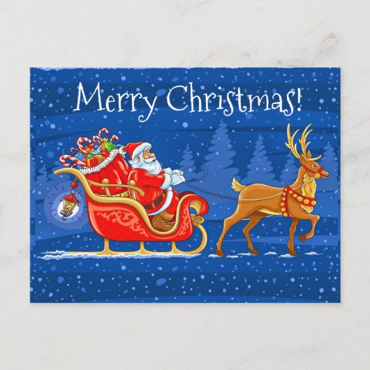 Frohe Weihnachten und Schlitten mit Rentier (Vorderseite)