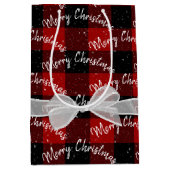 Frohe Weihnachten und Schneeflocken auf Kariert Mittlere Geschenktüte (Vorderseite)