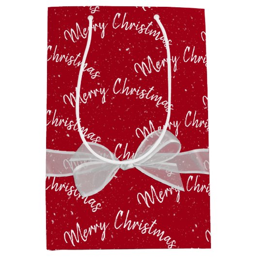 Frohe Weihnachten und Schneeflocken Mittlere Geschenktüte (Vorderseite)