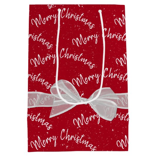 Frohe Weihnachten und Schneeflocken Mittlere Geschenktüte (Rückseite)