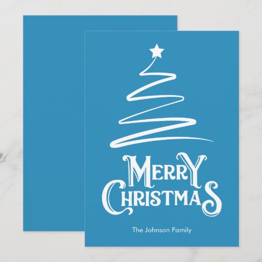 Frohe Weihnachten und Tree Blue Weihnachtskarte (Vorne/Hinten)