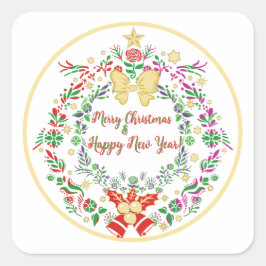 Frohe Weihnachten und viel Glück ins neue Jahr! Quadratischer Aufkleber