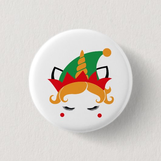 Frohe Weihnachten Unicorn Elf Button (Vorderseite)