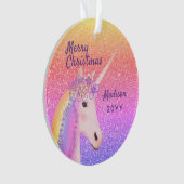 Frohe Weihnachten Unicorn Rainbow Pastel Mit Monog Ornament (Vorderseite)