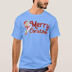 Frohe Weihnachten Unicorn Santa Claus Red Kariert T-Shirt