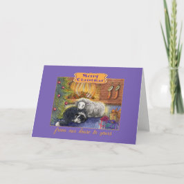 Frohe Weihnachten unser Haus an deins, Hundekarte