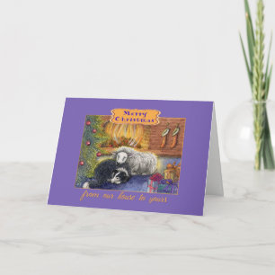 Frohe Weihnachten unser Haus an deins, Hundekarte