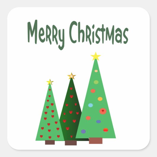 Frohe Weihnachten, Urlaub verziert Bäume Quadratischer Aufkleber (Vorderseite)