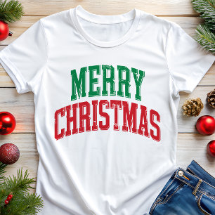 Frohe Weihnachten Varsity-Typografie Tri-Blend Shirt