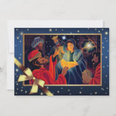 Frohe Weihnachten. Verehrung der Magi Feiertagskarte (Vorderseite)