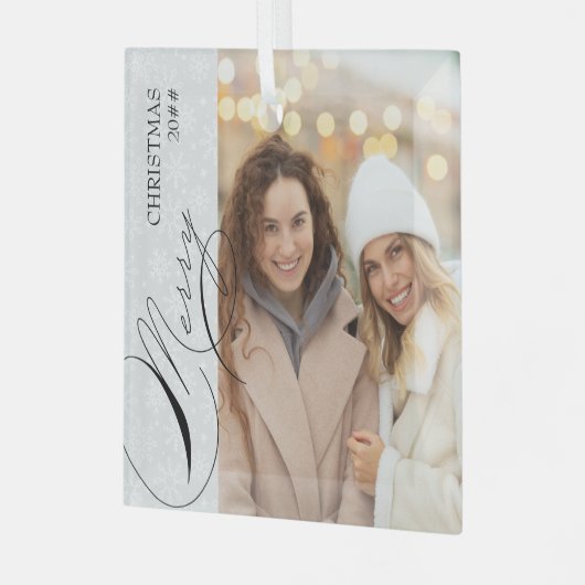Frohe Weihnachten Vertical Foto Snowflake Ornament Aus Glas (Vorderseite links)