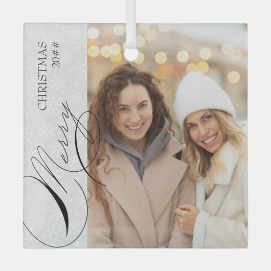 Frohe Weihnachten Vertical Foto Snowflake Ornament Aus Glas (Vorderseite)
