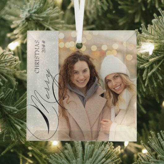 Frohe Weihnachten Vertical Foto Snowflake Ornament Aus Glas (Insitu)