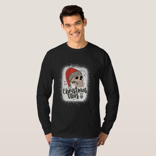 Frohe Weihnachten Vibes Peace Hand Skull in Leopar T-Shirt (Vorne ganz)