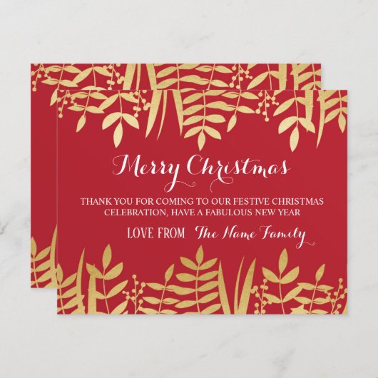 Frohe Weihnachten Vielen Dank Cards Red & Gold Xma Einladung (Vorne/Hinten)