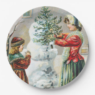 Frohe Weihnachten viktorianische Familie und Schne Pappteller