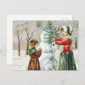 Frohe Weihnachten Viktorianische Familie und Snowm Postkarte (Vorne/Hinten)