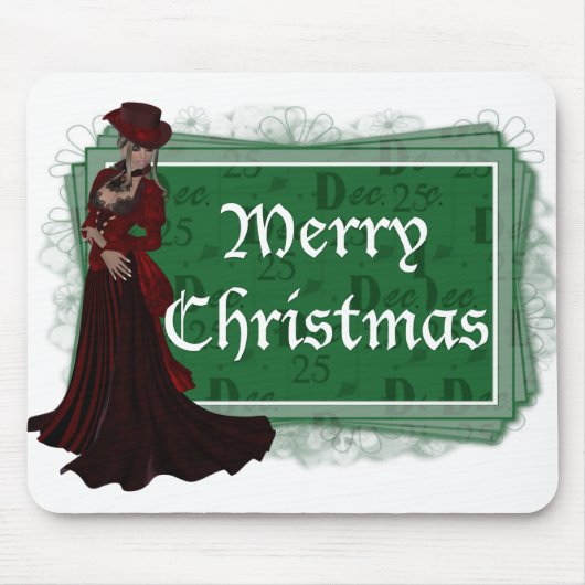 Frohe Weihnachten Viktorianische Frau 2 Fantasy Mo Mousepad (Vorne)