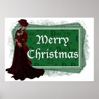Frohe Weihnachten Viktorianische Frau 2 Print Poster