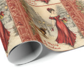 Frohe Weihnachten Viktorianische Lady Illustration Geschenkpapier (Rolleneckpunkt)