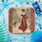 Frohe Weihnachten Viktorianische Lady Illustration Pappteller (Party)