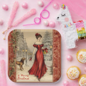 Frohe Weihnachten Viktorianische Lady Illustration Pappteller (Party)