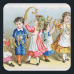 Frohe Weihnachten, Viktorianische Postkarte Quadratischer Aufkleber<br><div class="desc">English School's A Merry Christmas',  Viktorianische Postkarte in einer privaten Sammlung. Die Viktorianische Postkarte "A Merry Christmas" wurde um das 19. Jahrhundert kreiert.</div>