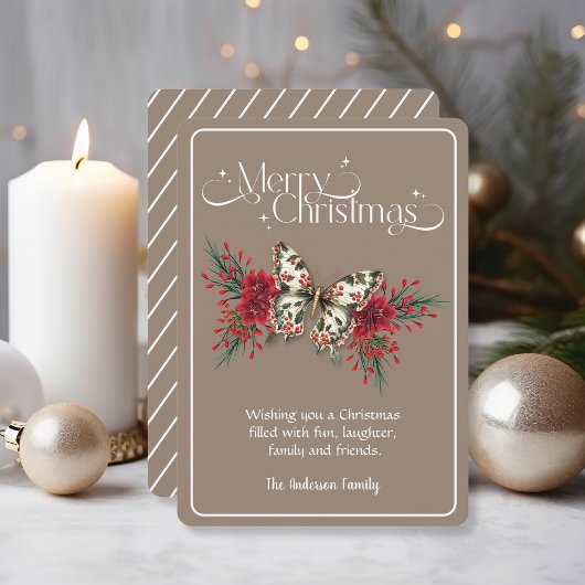 Frohe Weihnachten Vintag Butterfly Poinsettia