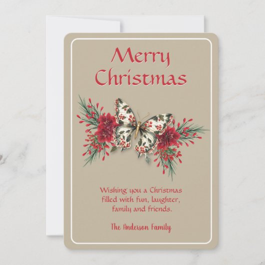 Frohe Weihnachten Vintag Butterfly Poinsettia (Vorderseite)