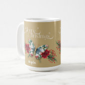 Frohe Weihnachten Vintag Butterfly Poinsettia Kaffeetasse (Vorderseite Links)