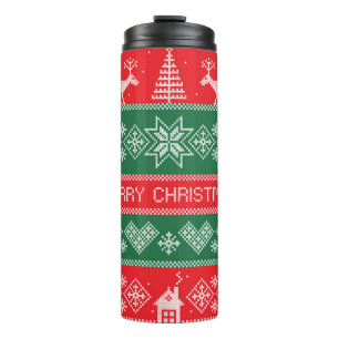 Frohe Weihnachten: Vintag festliche Muster. Thermosbecher