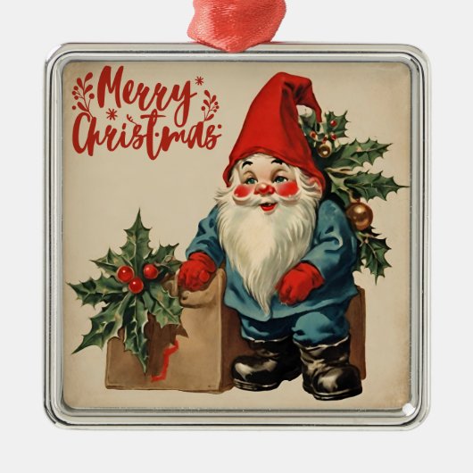 Frohe Weihnachten Vintag Gnome Ornament Aus Metall (Vorne)