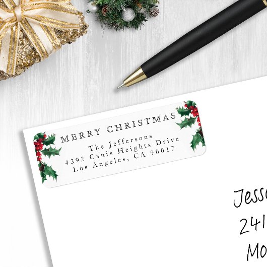 Frohe Weihnachten Vintag Holly Berries White