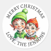 Frohe Weihnachten | Vintag Little Elf Personalisie Runder Aufkleber (Vorderseite)