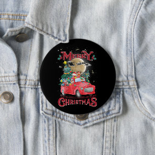 Frohe Weihnachten Vintag Red Santa Truck Button