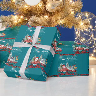 Frohe Weihnachten Vintag Red Santa Truck Geschenke Geschenkpapier