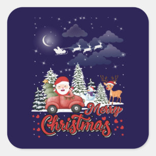 Frohe Weihnachten Vintag Red Santa Truck Geschenke Quadratischer Aufkleber
