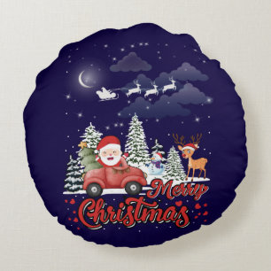 Frohe Weihnachten Vintag Red Santa Truck Geschenke Rundes Kissen