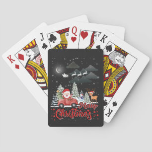 Frohe Weihnachten Vintag Red Santa Truck Geschenke Spielkarten