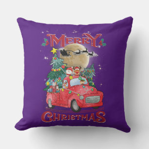 Frohe Weihnachten Vintag Red Santa Truck Kissen