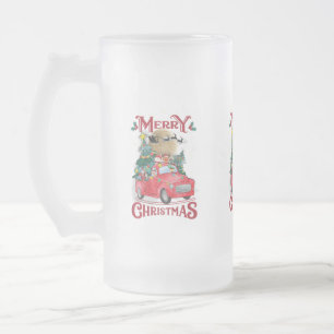 Frohe Weihnachten Vintag Red Santa Truck Mattglas Bierglas