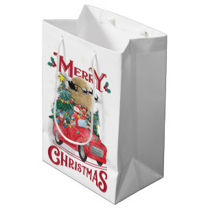 Frohe Weihnachten Vintag Red Santa Truck Mittlere Geschenktüte
