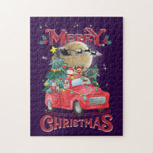 Frohe Weihnachten Vintag Red Santa Truck Puzzle