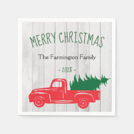 Frohe Weihnachten Vintag Red Truck Weißholz Serviette