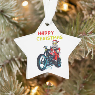 Frohe Weihnachten Vintag Santa Biker Ornament